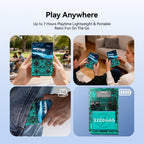 Transparent teal Gatbgefu RG35XX Pro handheld gaming device lifestyle shot