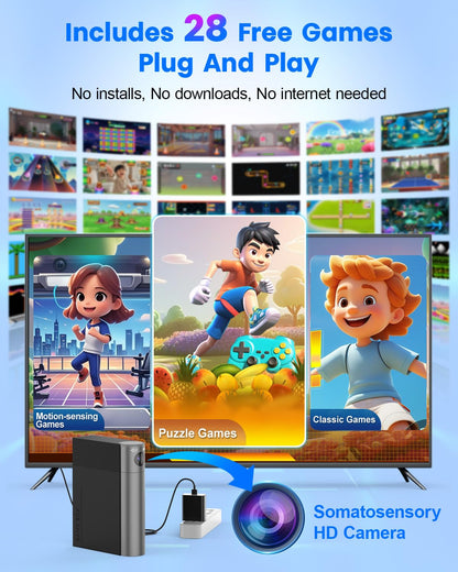 MetFut gaming console connected to TV for active play