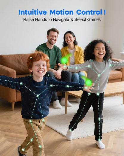 Kid playing motion-sensing sports game in living room