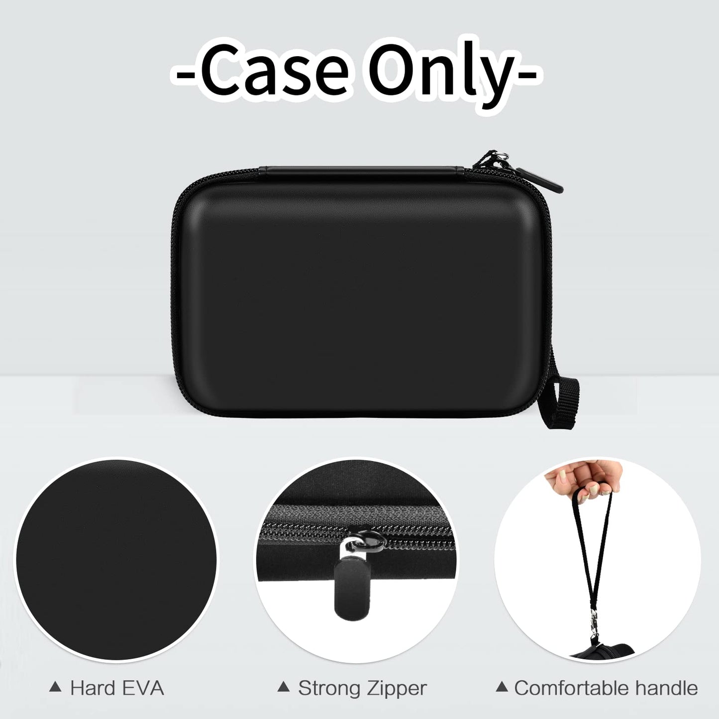 Againmore carrying case showing zippered mesh accessory pocket