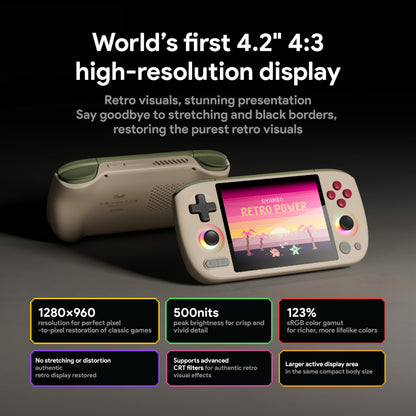 Close up of Ayaneo Pocket Air Mini 4.2 inch 4:3 screen displaying retro game graphics