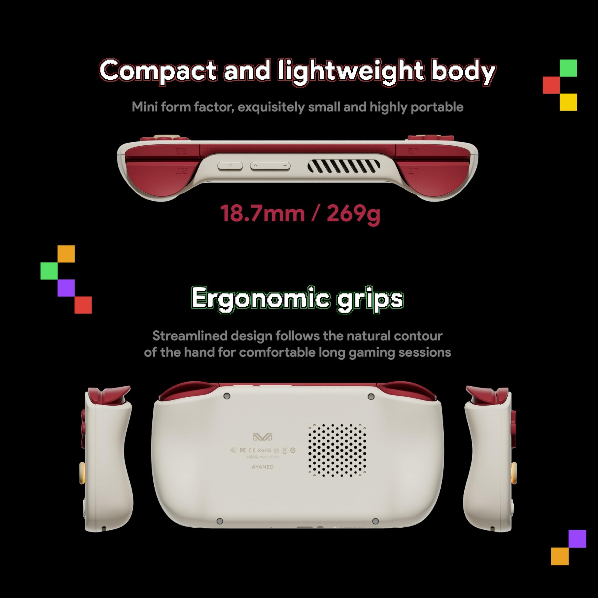 Hand holding the compact Ayaneo Pocket Air Mini console to demonstrate portability