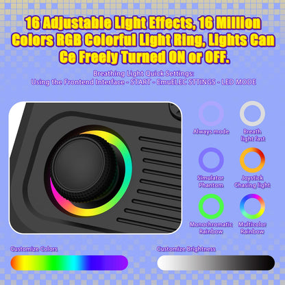 AISLPC R36T handheld console showing customizable RGB lighting