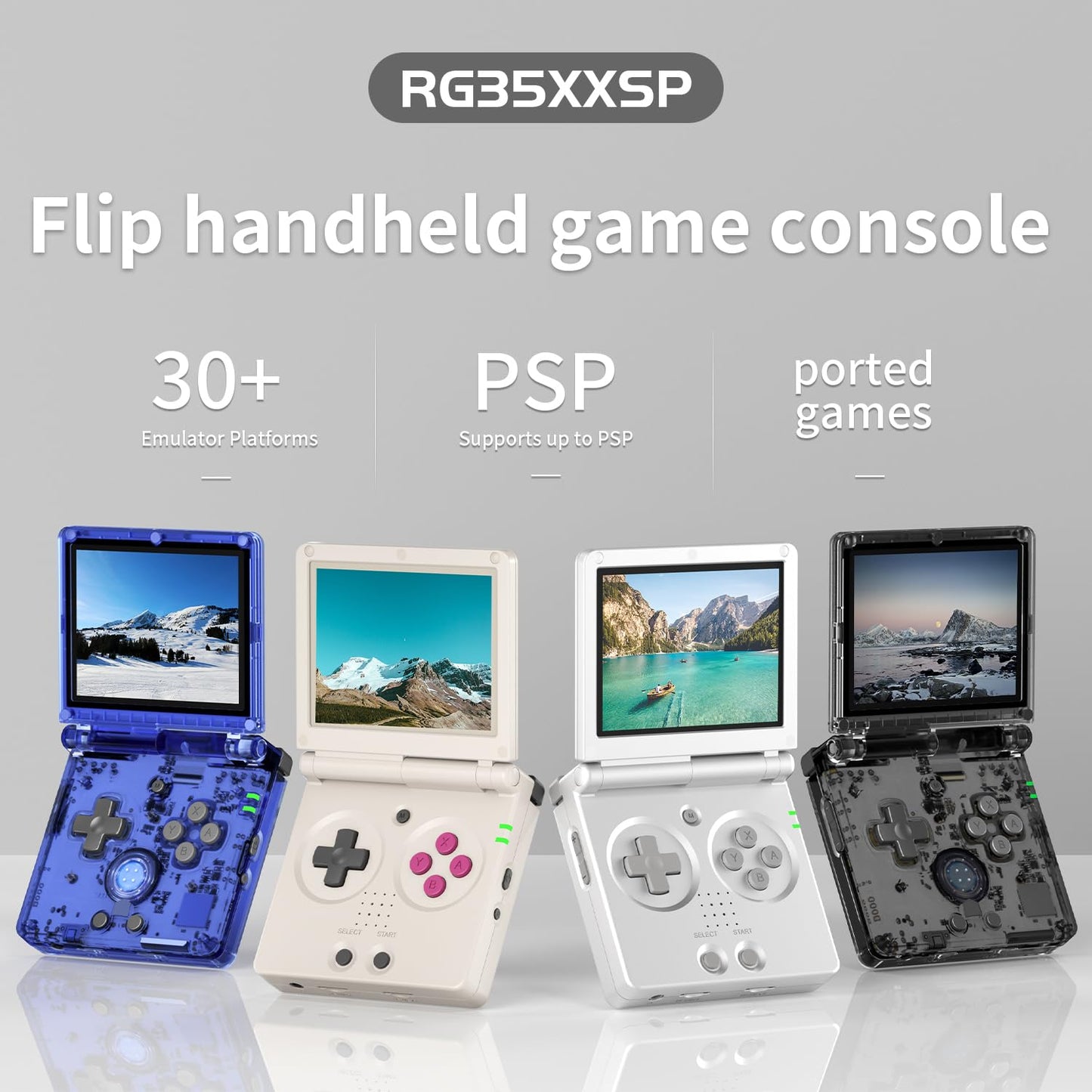 Anbernic RG35XXSP game console with clamshell design open