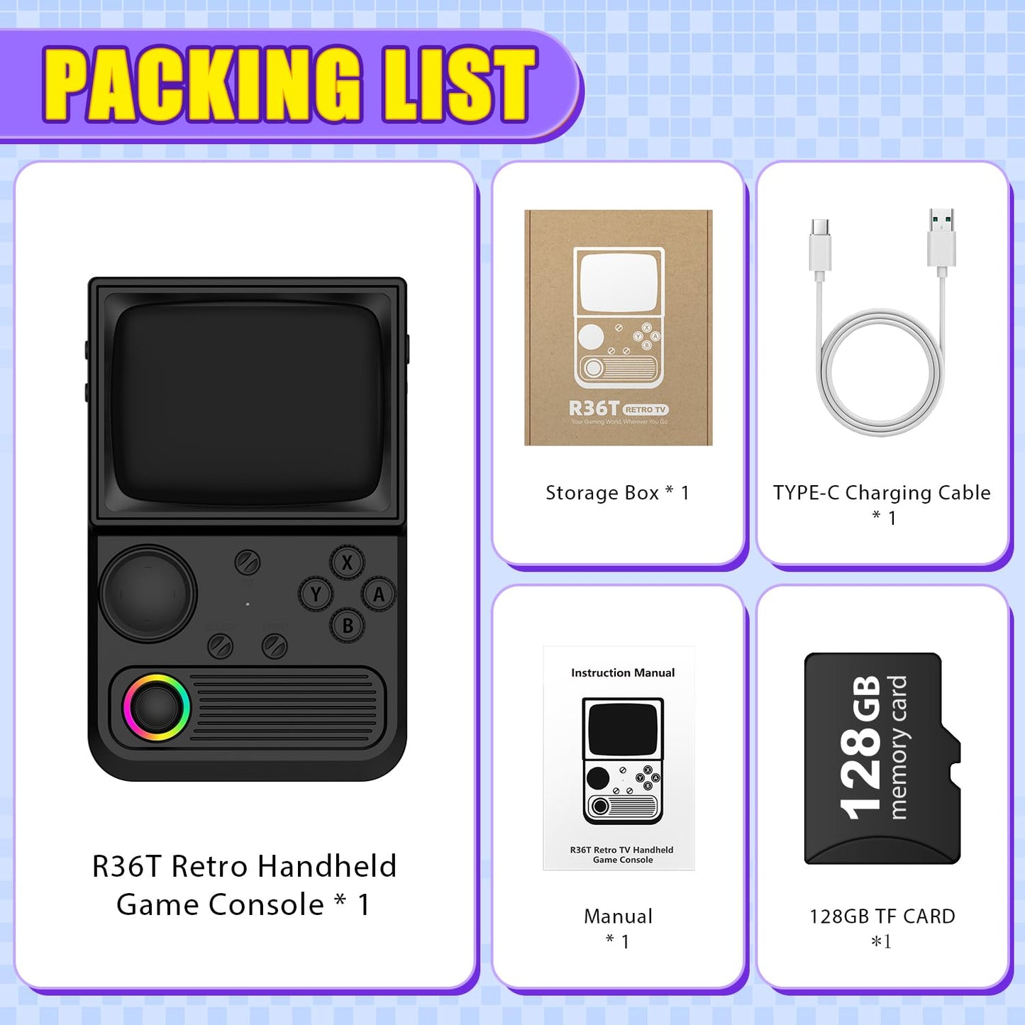 Package contents of AISLPC R36T retro console set