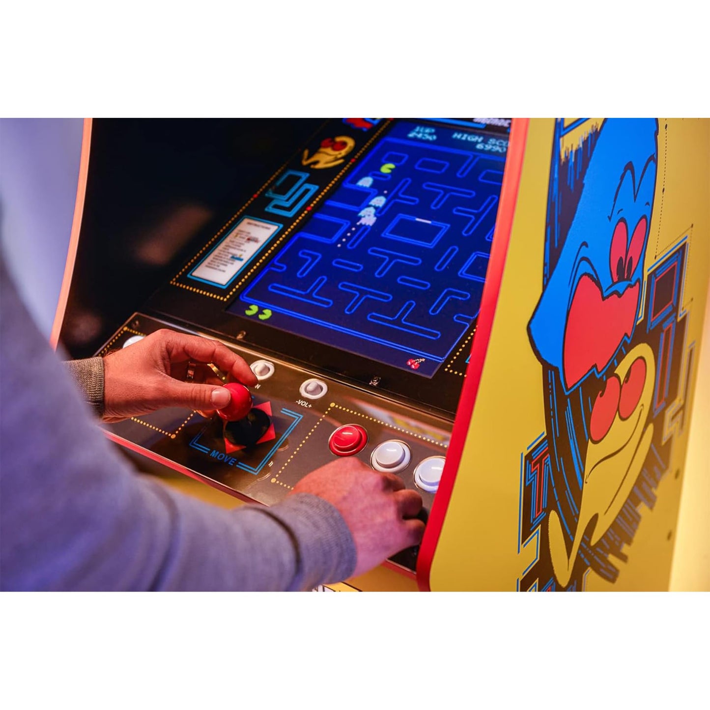 Screen display showing Pac-Man classic gameplay on Arcade1Up Deluxe