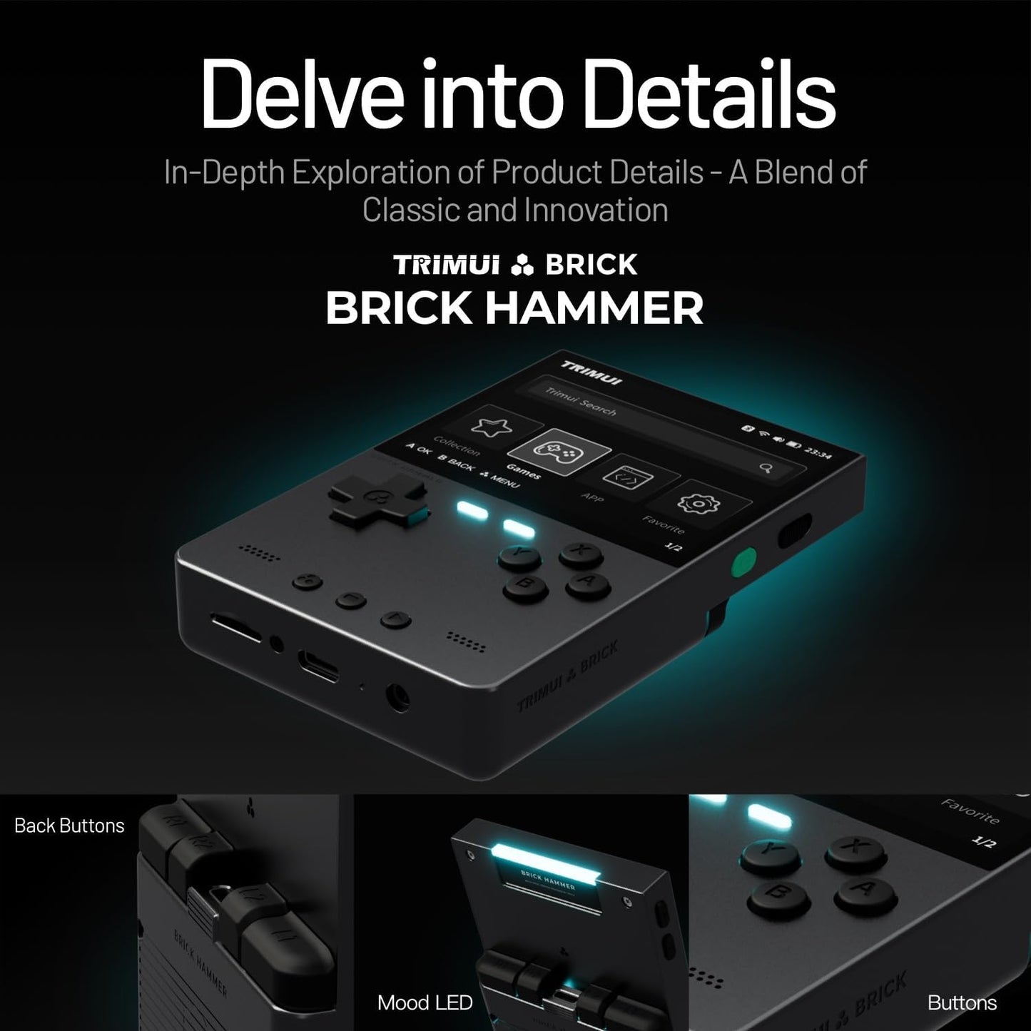 Close up of 3.2 inch IPS screen on Trimui Brick Hammer