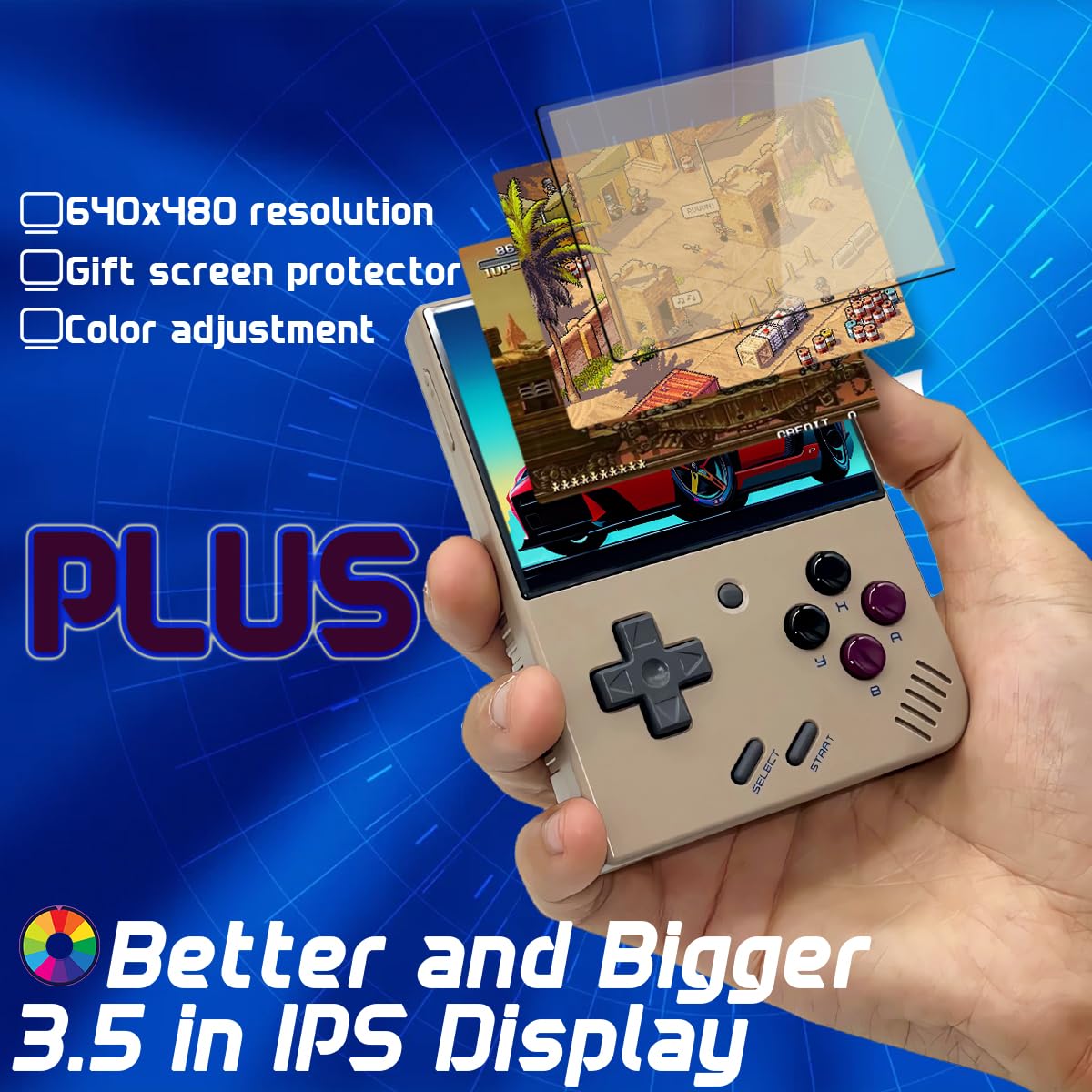 Fingerevo Miyoo Mini Plus handheld game console with portable carrying case