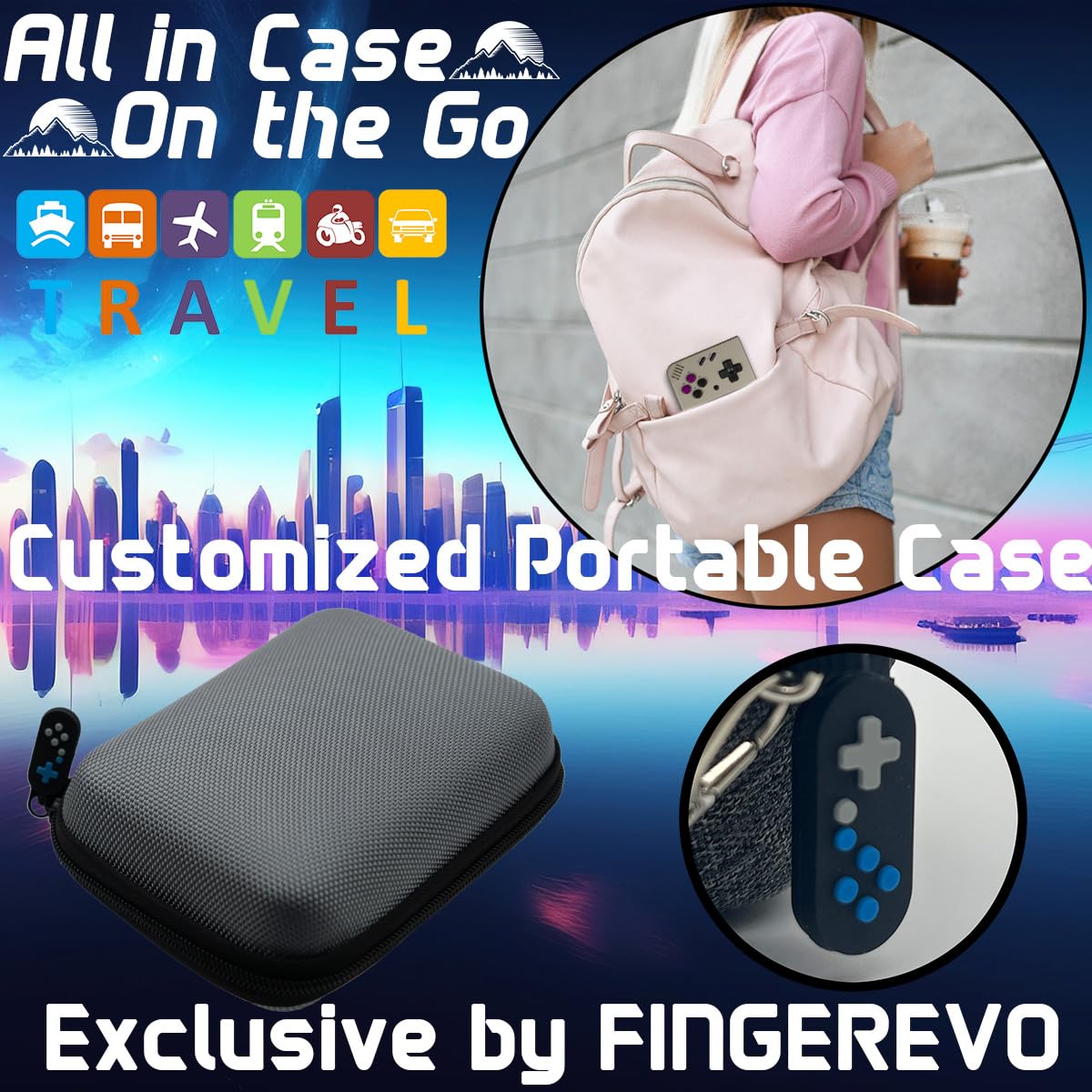 Fingerevo Miyoo Mini Plus console screen showing OnionOS interface