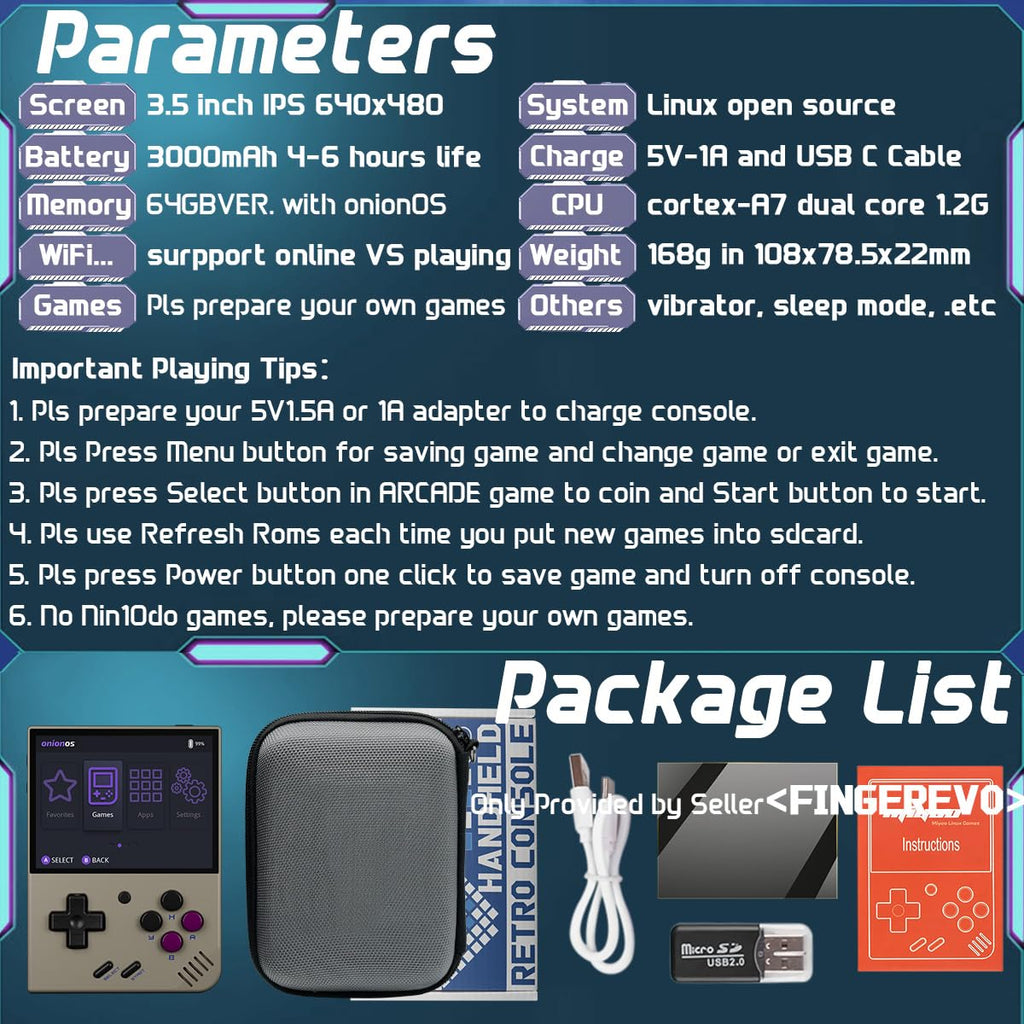 Fingerevo Miyoo Mini Plus retro gaming handheld in professional packaging