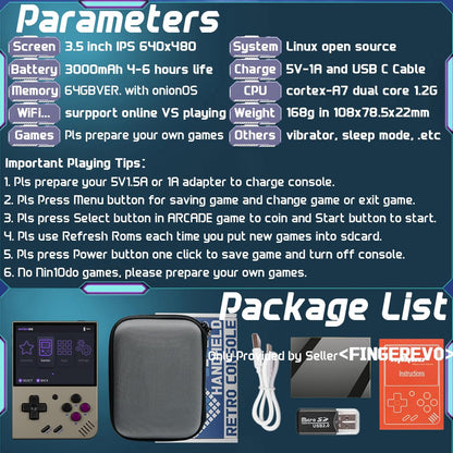 Fingerevo Miyoo Mini Plus retro gaming handheld in professional packaging