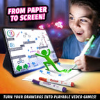 Child drawing game character for Pixicade on paper