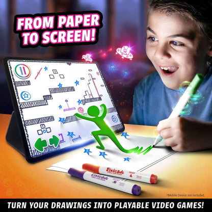 Child drawing game character for Pixicade on paper