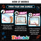 Pixicade app interface showing animated game on smartphone