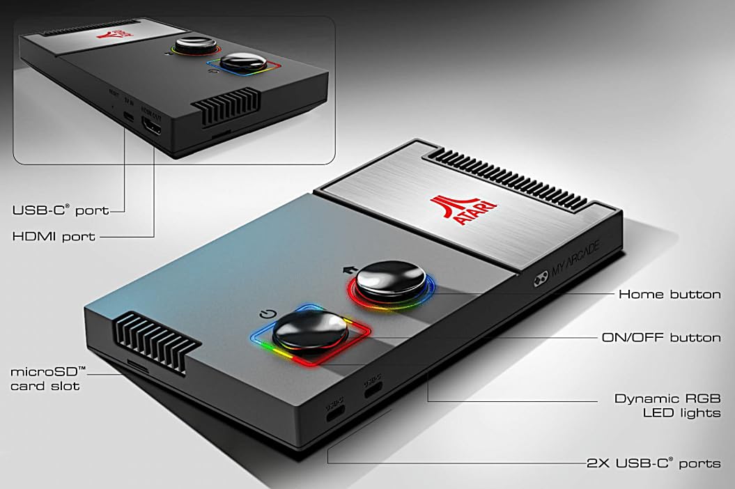 Packaging details of the imported My Arcade Atari retro console.