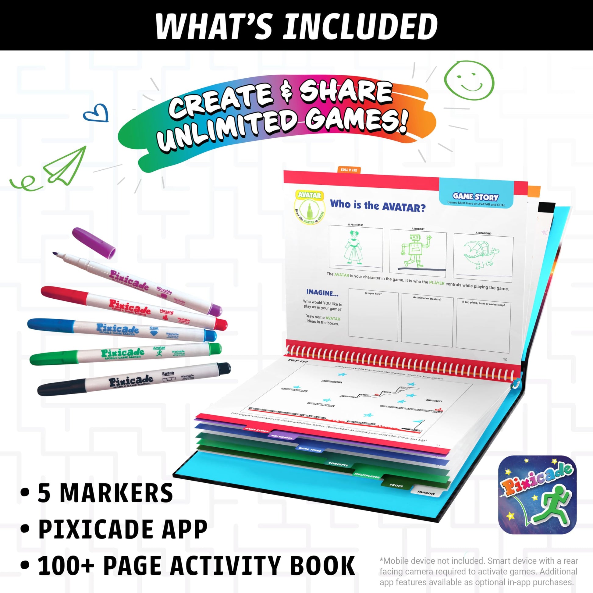 Close up of Pixicade markers and interactive design booklet