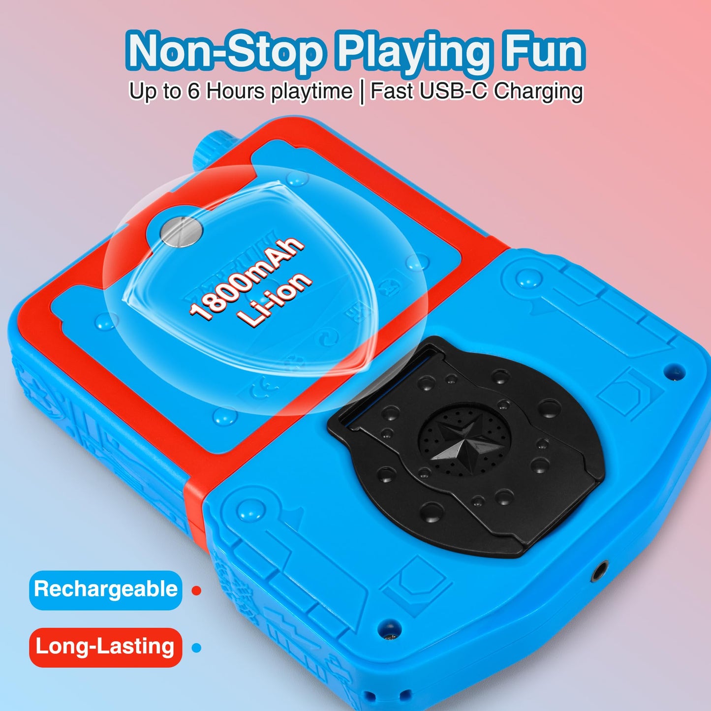 Kid playing with Snonbros portable gaming console travel toy