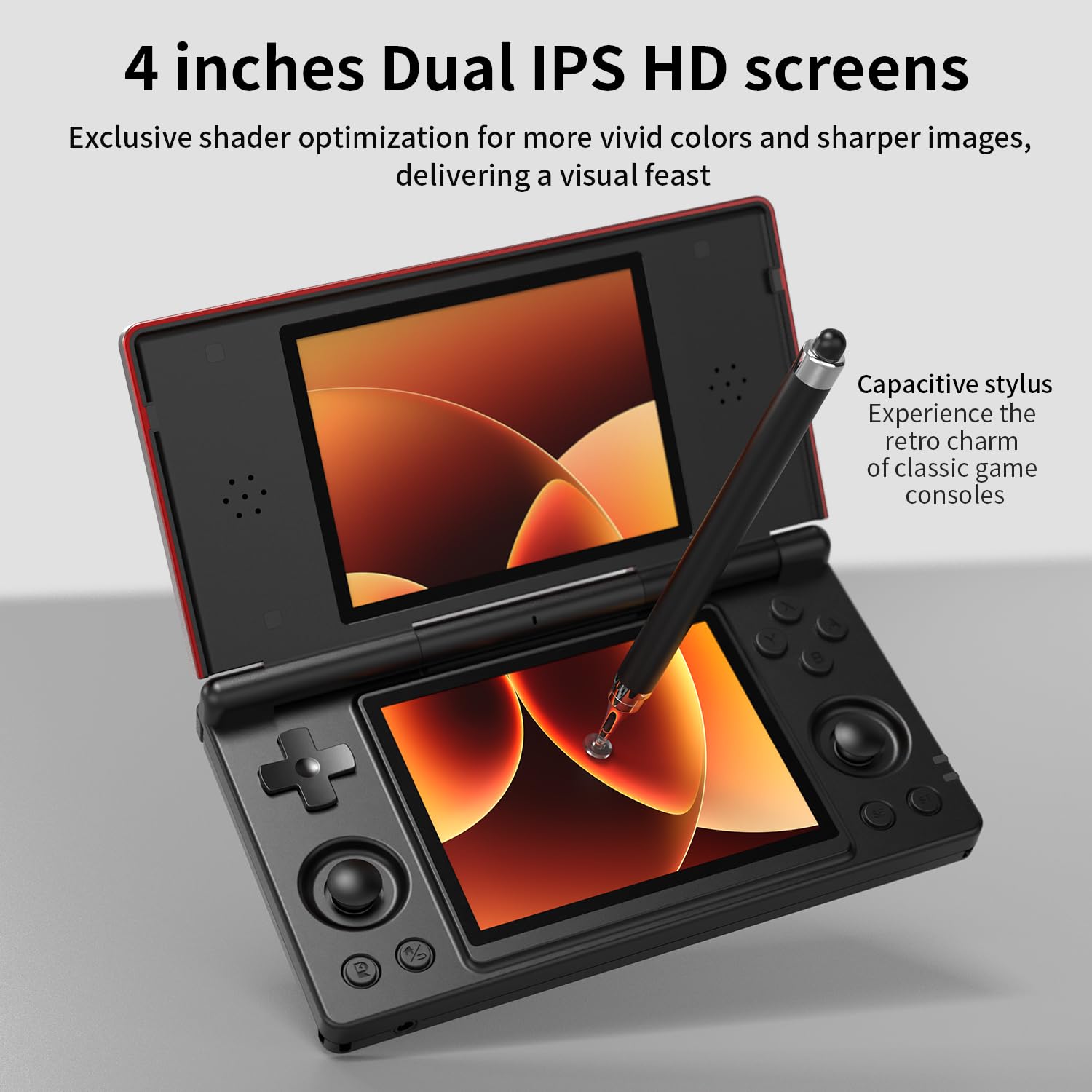 Zestioe RG DS handheld console showing joystick and button layout.