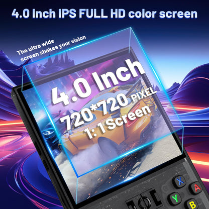 Close up of R36MAX 4 inch IPS screen displaying classic gaming menu