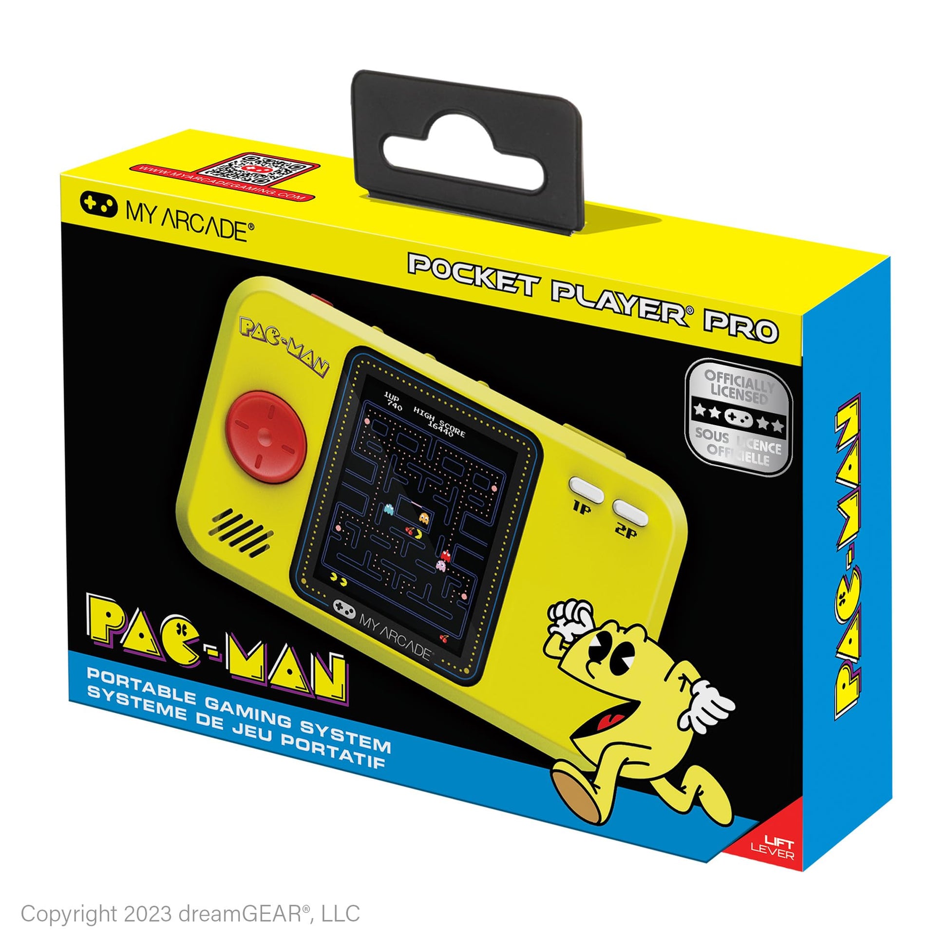 My Arcade Pac-Man Pocket Player Pro showing gameplay on screen