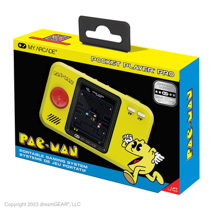 My Arcade Pac-Man Pocket Player Pro showing gameplay on screen