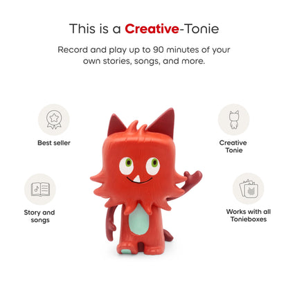 Authentic Tonies recordable figurine packaging showcasing ninety minutes audio space feature