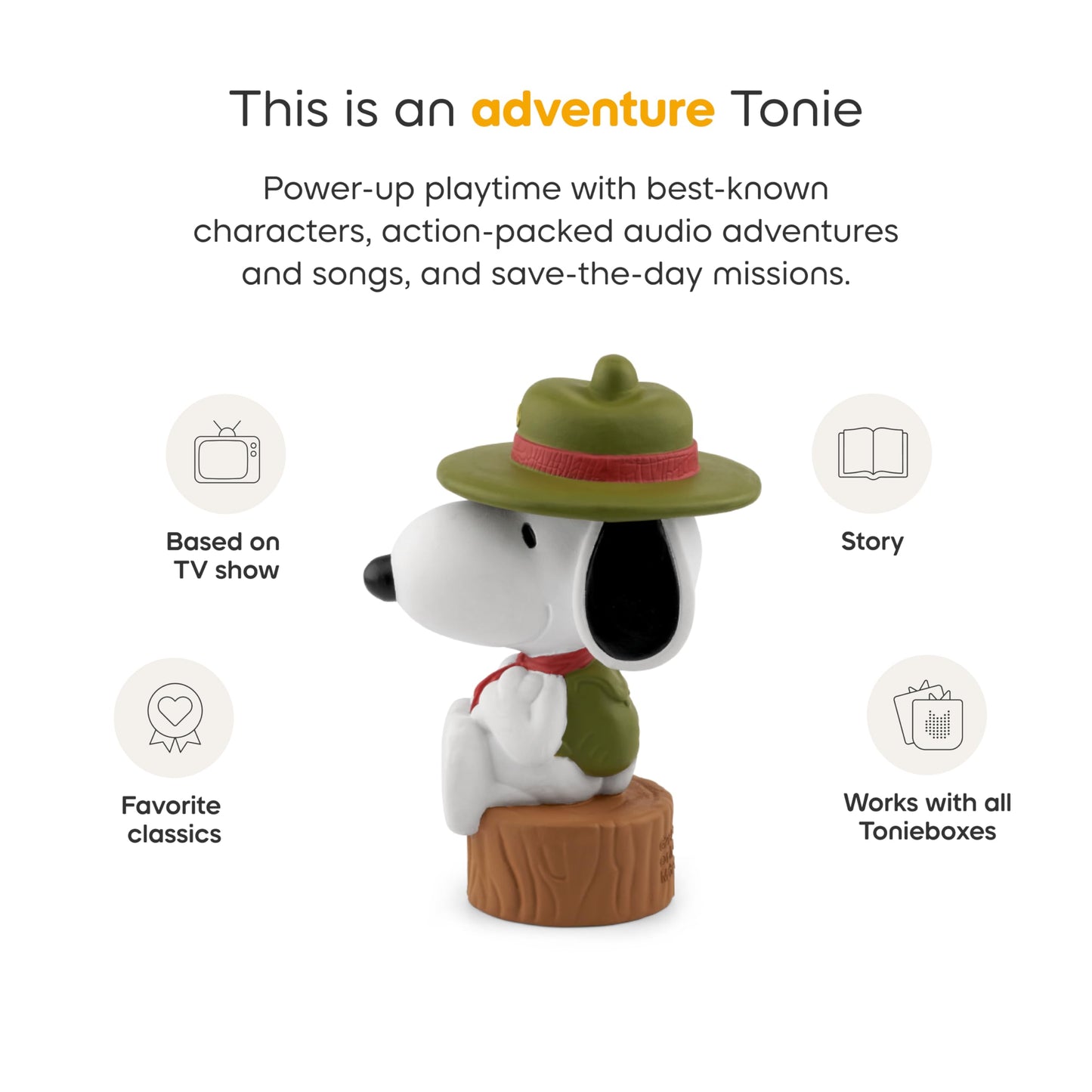 Tonies Peanuts Camp Snoopy Audio Toy Figurine back view depicting the classic character design