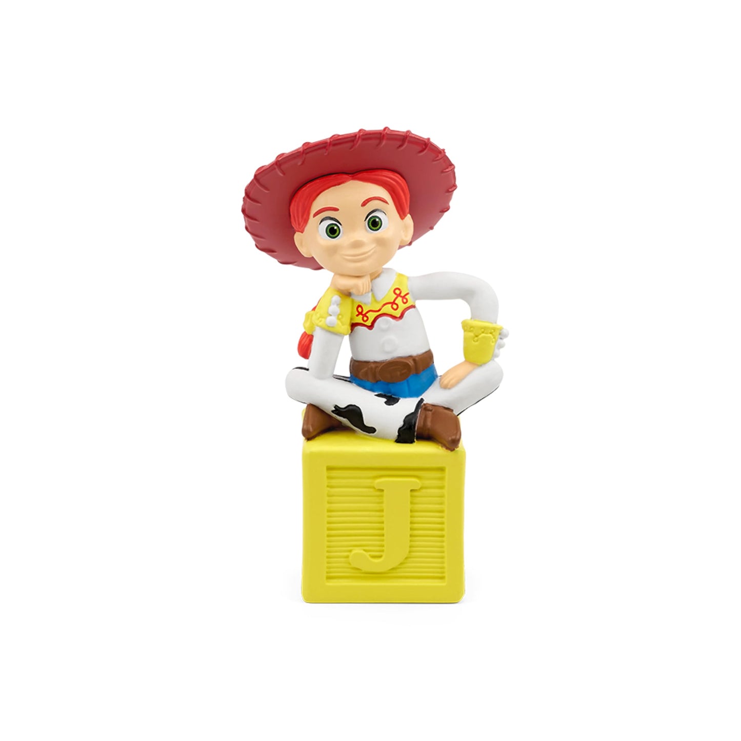 Close up view of the hand painted Disney Pixar Toy Story Jessie magnet based audio character figurine.