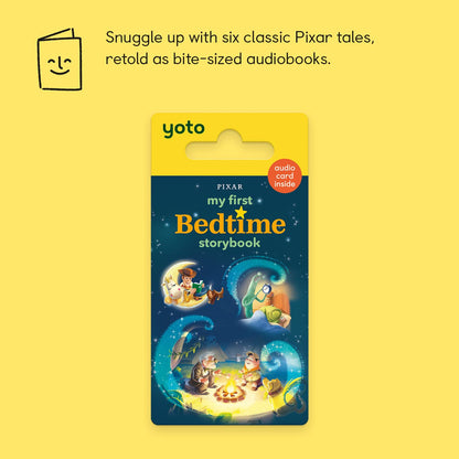 Screen-free kids audio card featuring animated movie characters for bedtime listening