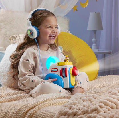 Little Tikes screen free storybook projector projecting text on a bedroom wall