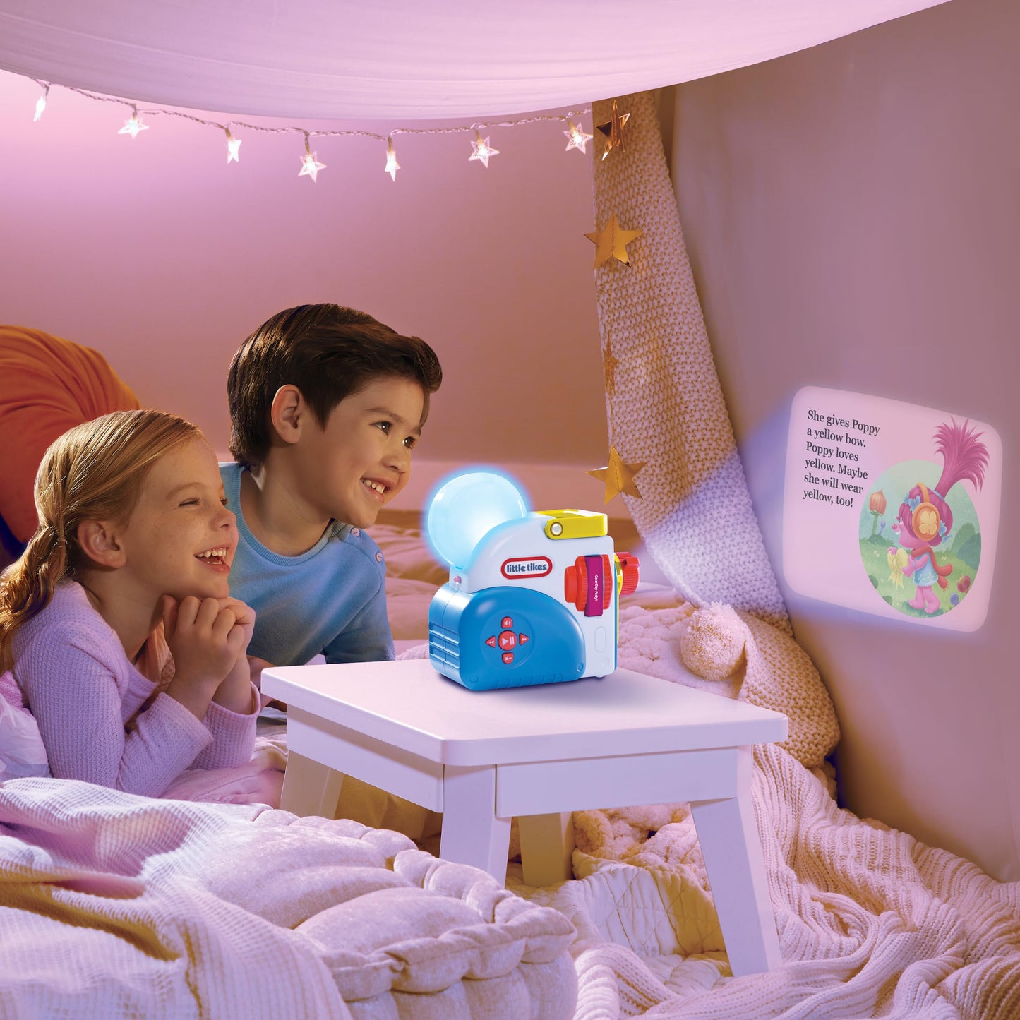 Little Tikes Trolls Special Day Story expansion pack components featuring three distinct story cartridges