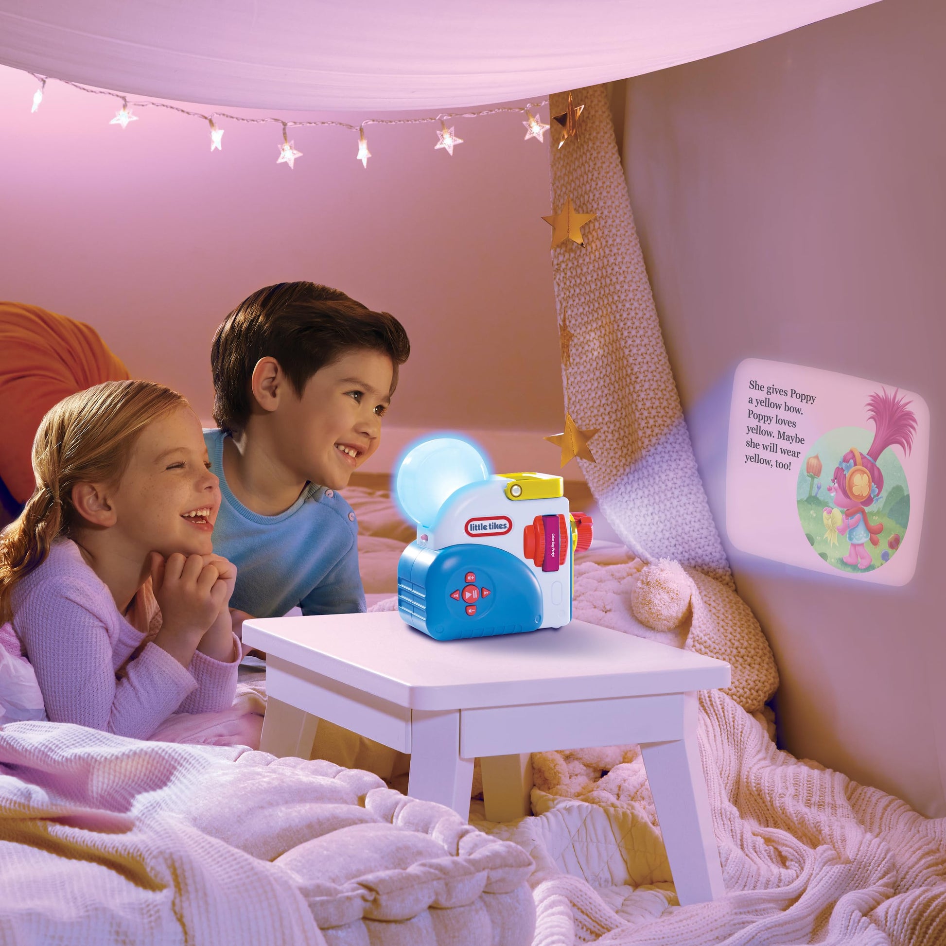Little Tikes Trolls Special Day Story expansion pack components featuring three distinct story cartridges