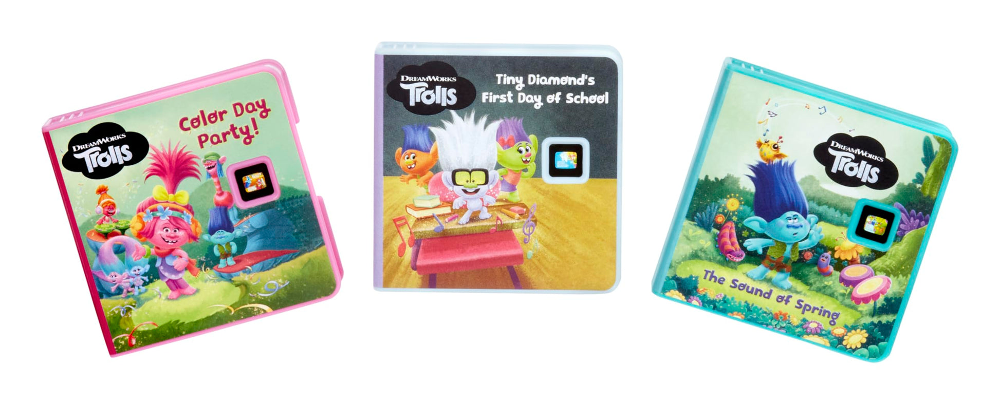 Back design of the Little Tikes Trolls story pack packaging detailing usage instructions and early learning benefits