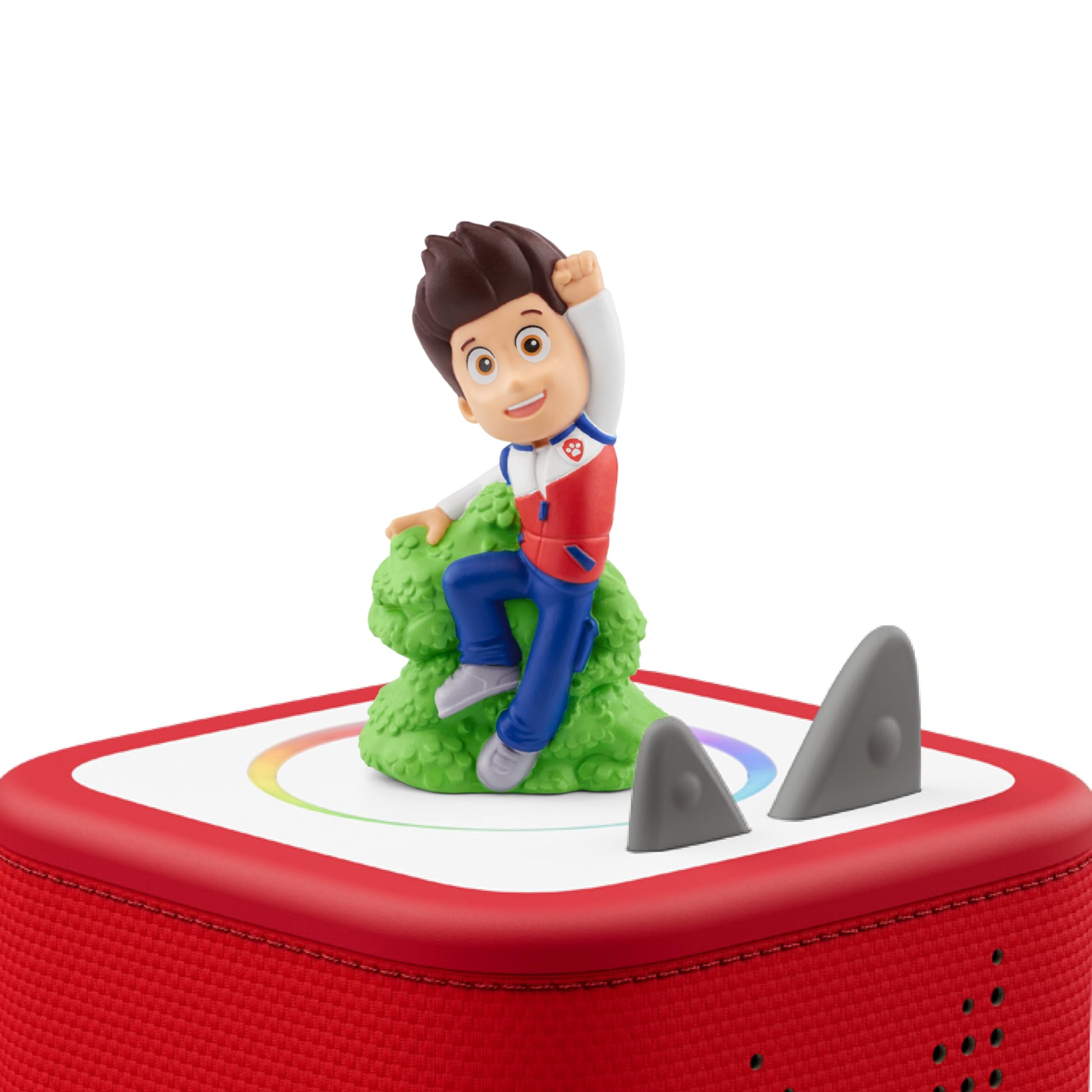 Tonies Ryder story character placed on top of a Toniebox audio player device