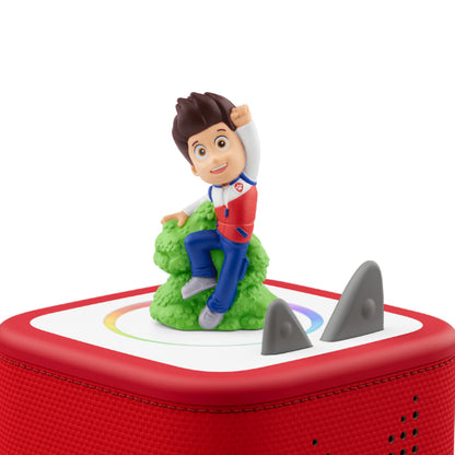 Tonies Ryder story character placed on top of a Toniebox audio player device