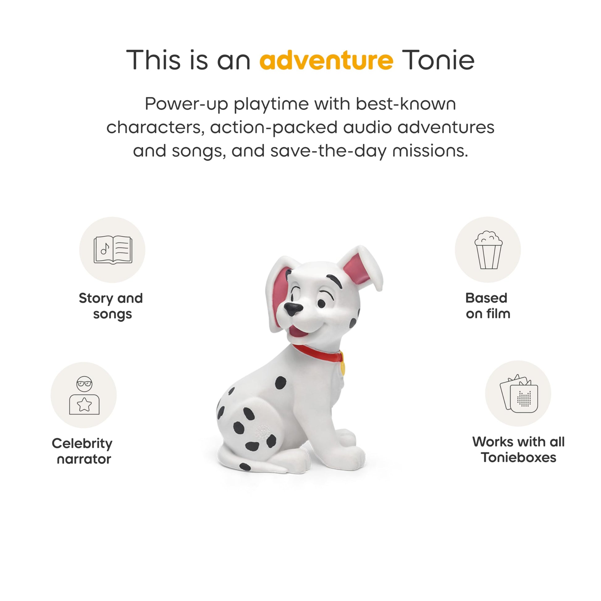 Imported children audio book character featuring 101 Dalmatians design close up