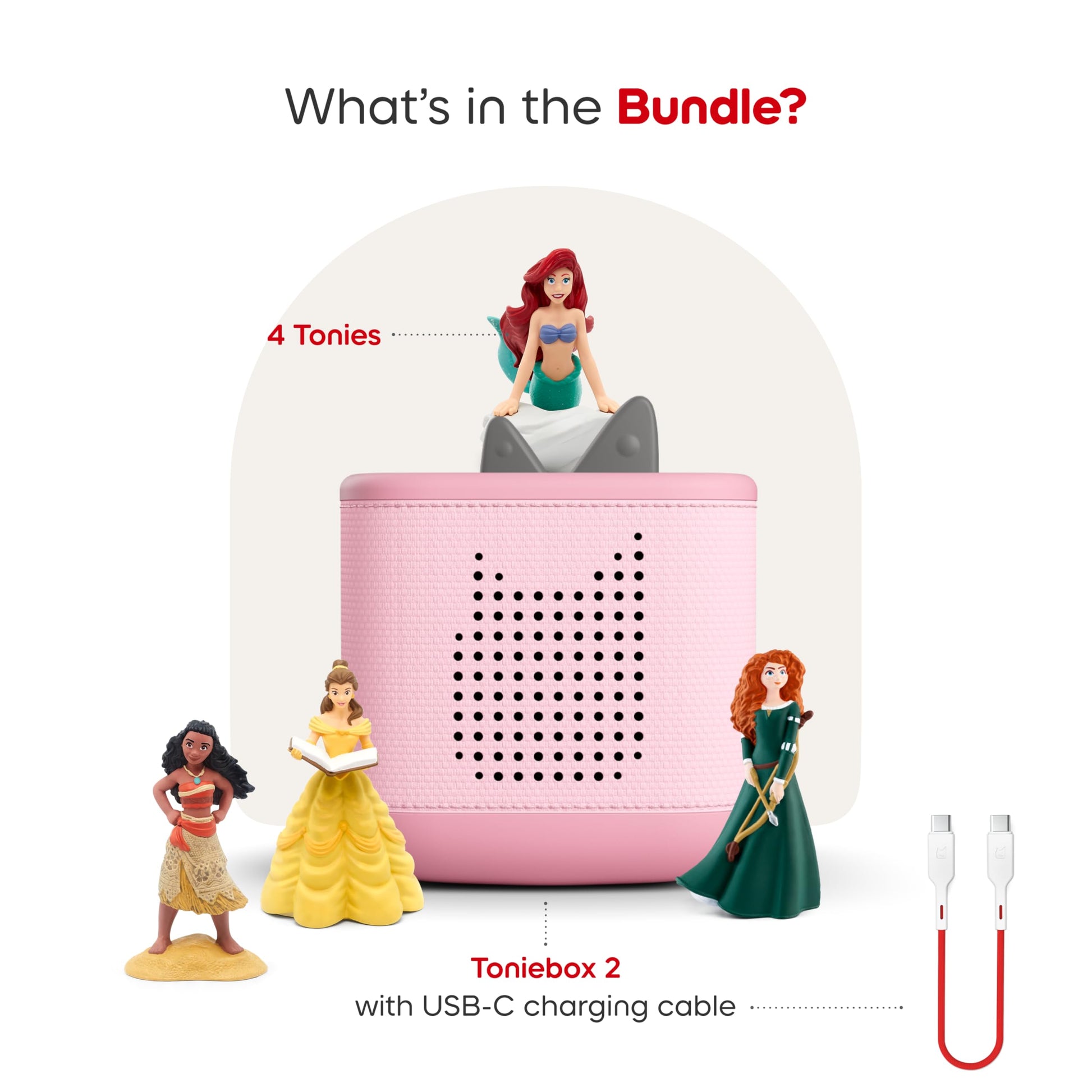 Ariel figurine from the Tonies Disney Princess bundle on top of the pink audio player