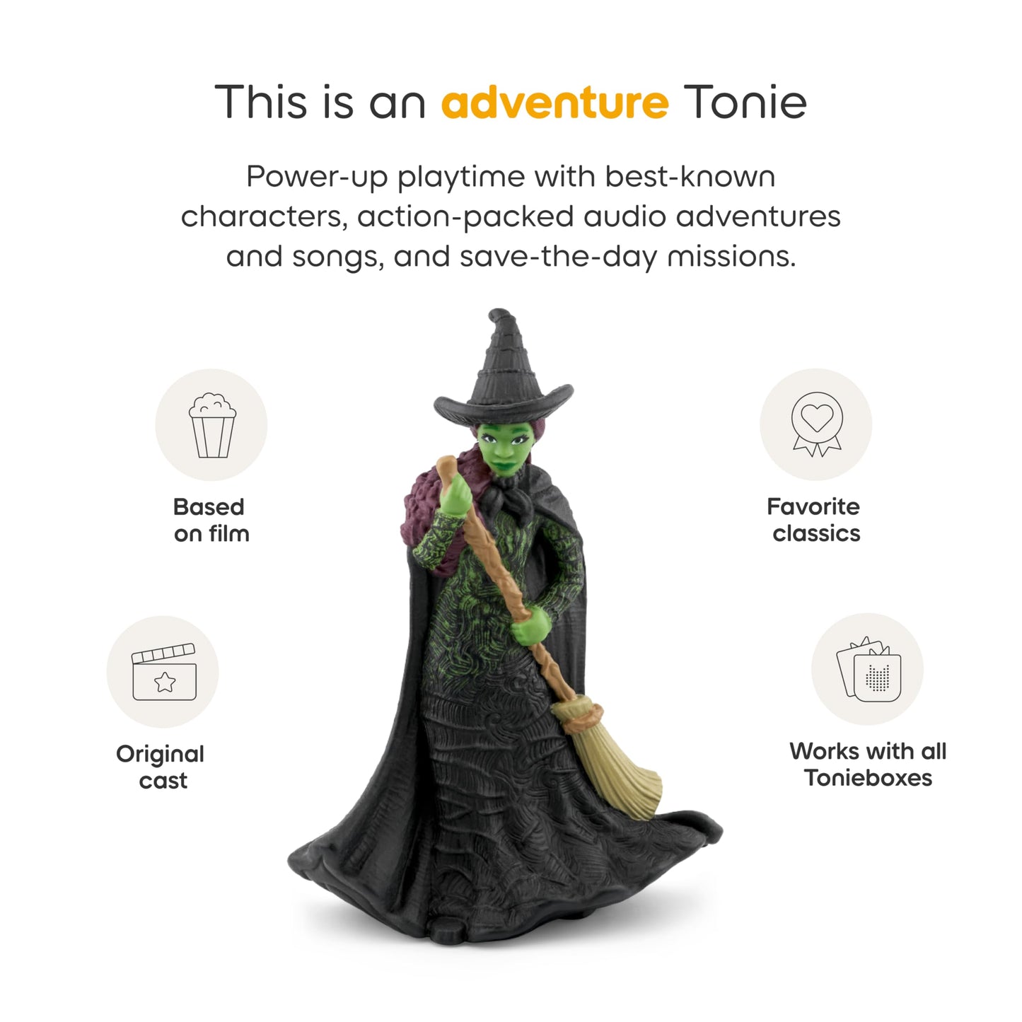 Screen-free audio toy for kids featuring the green-skinned character from Oz.