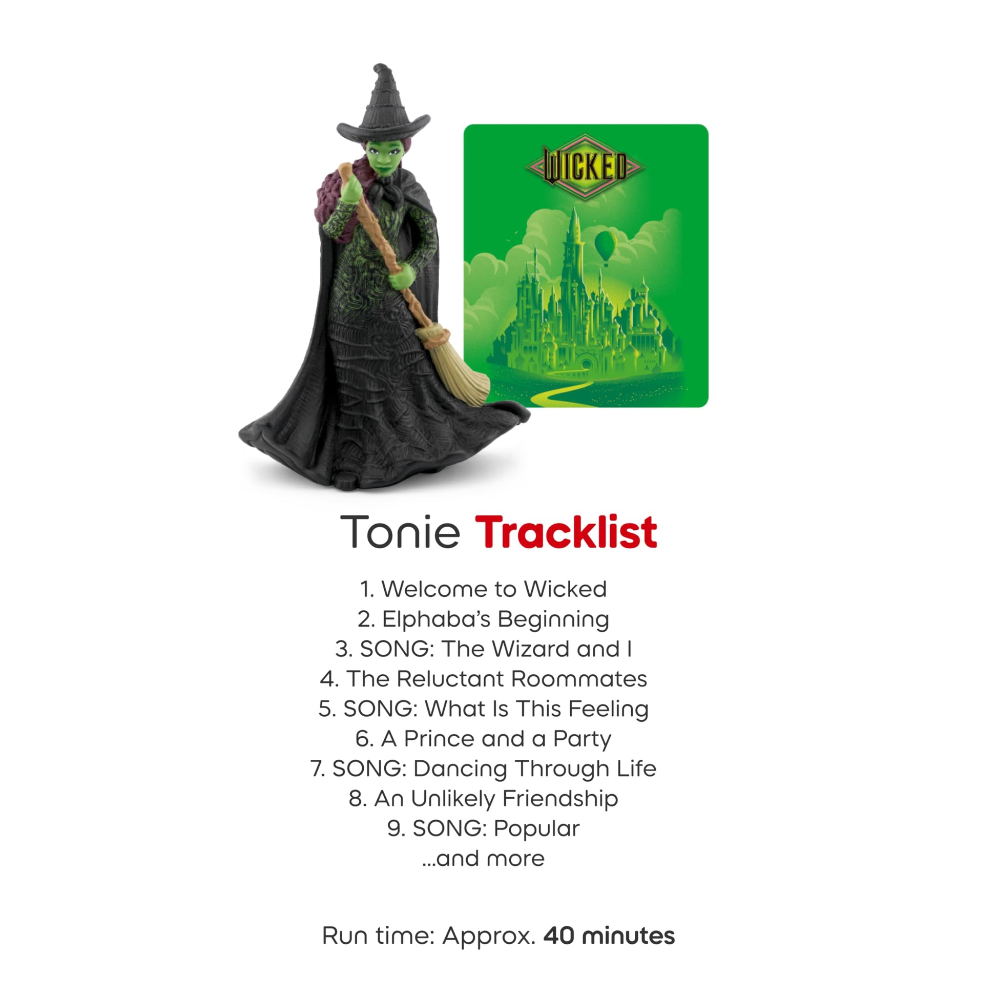 Imported children's entertainment figurine depicting Elphaba in her signature university attire.