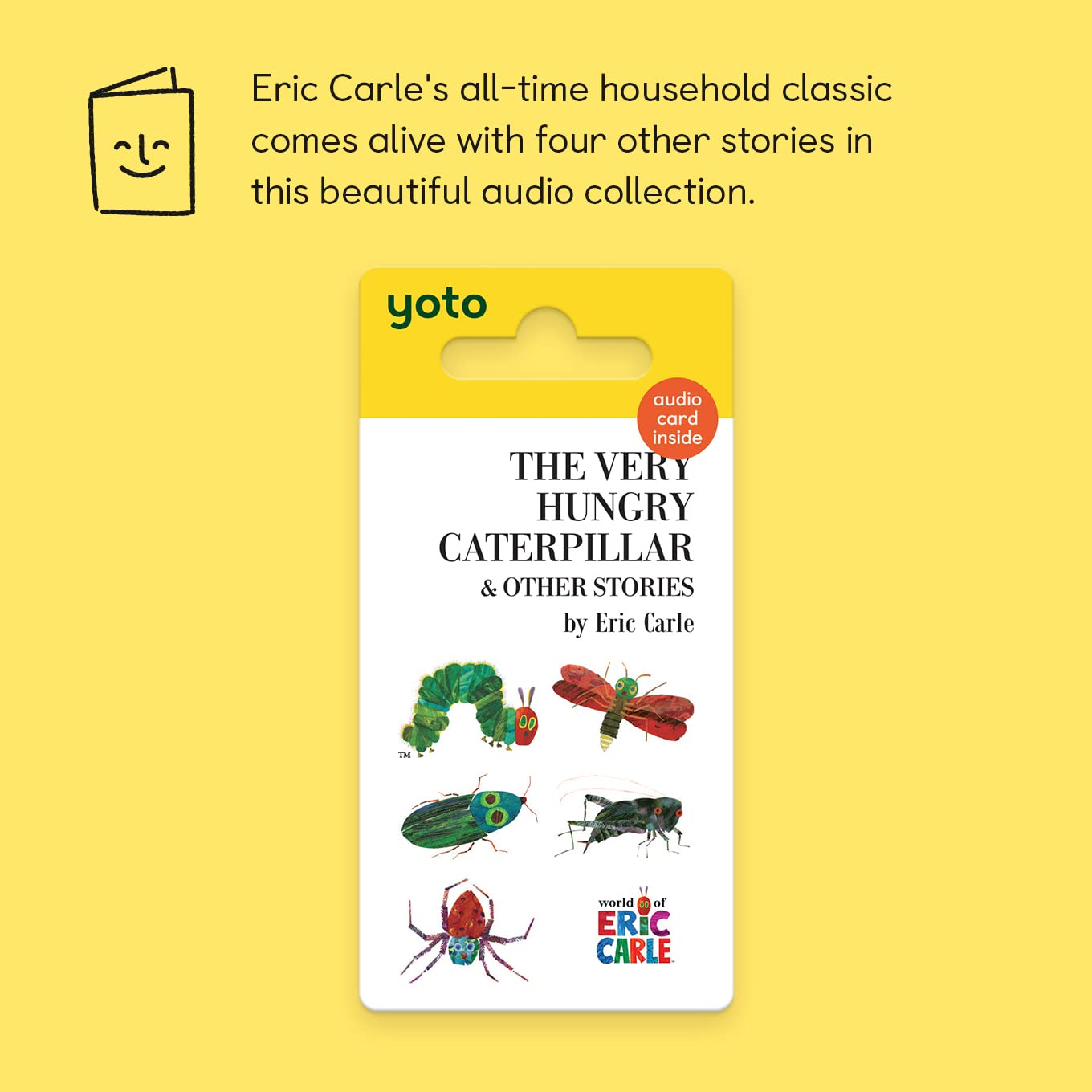 Yoto Eric Carle audio card being inserted into a white Yoto Mini device