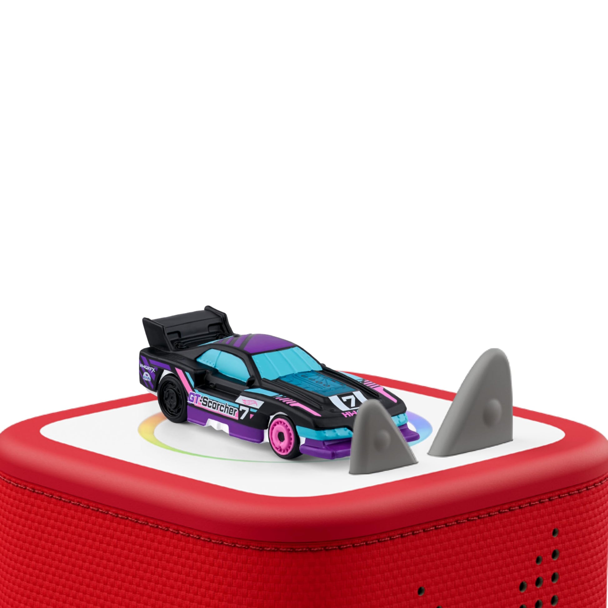 Side profile of the Tonies Hot Wheels storytelling character showcasing the magnetic base construction.