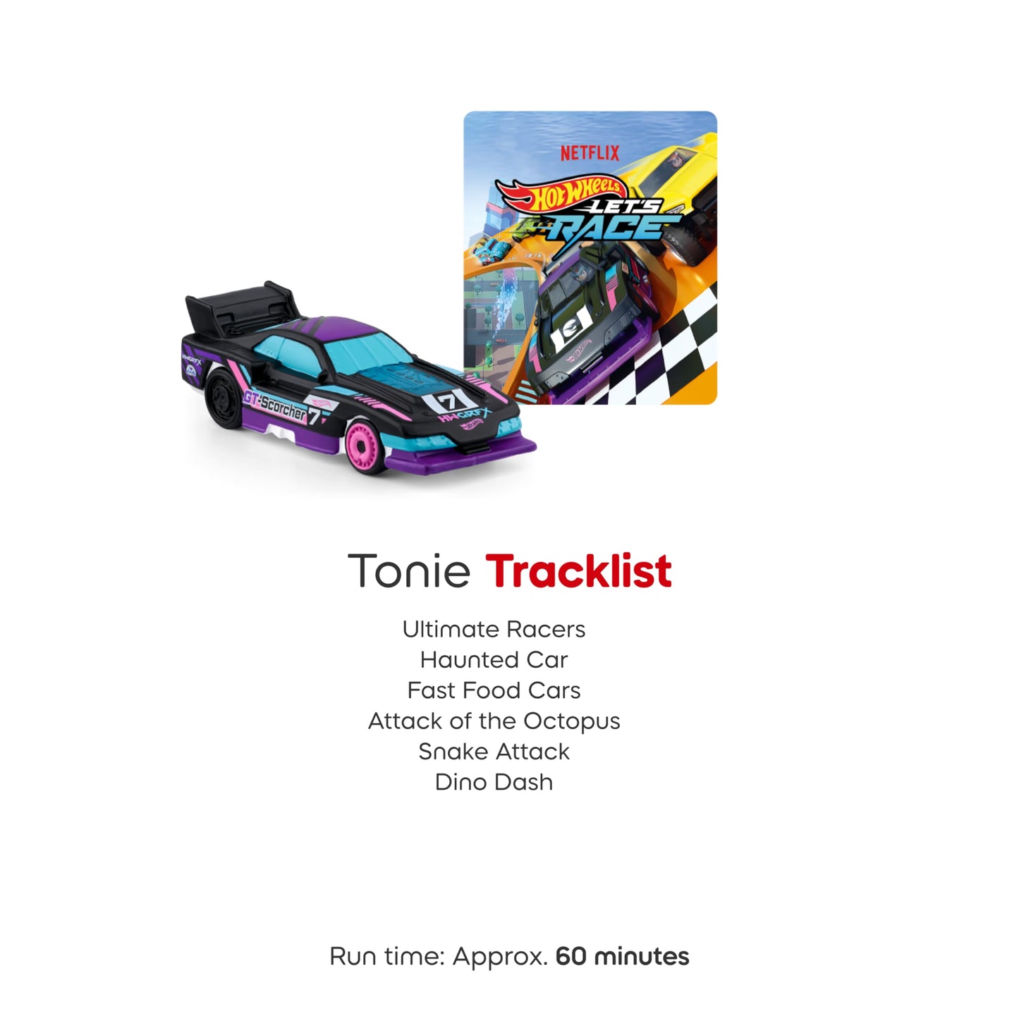 Top down look at the detailed painting of the Hot Wheels vehicle audio character by Tonies.