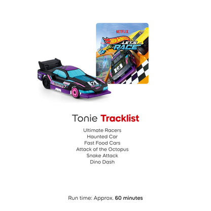 Top down look at the detailed painting of the Hot Wheels vehicle audio character by Tonies.