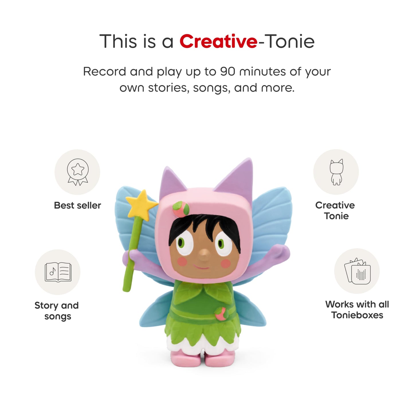 Side view of the pink and purple Tonies Fairy Creative audio figurine