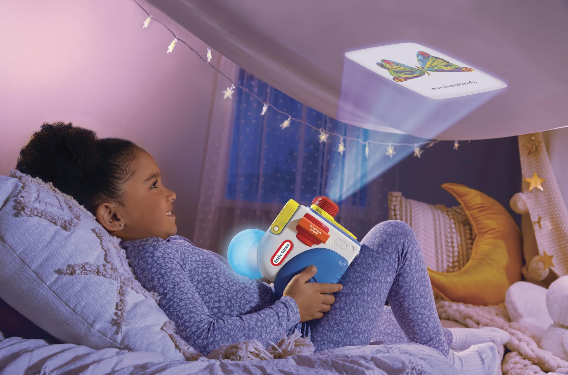 Hungry Caterpillar audio play toy figure demonstrating the light effects function for bedtime.