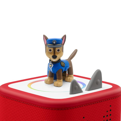 Tonies Chase audio play character placed on a speaker system highlighting screen free kids entertainment