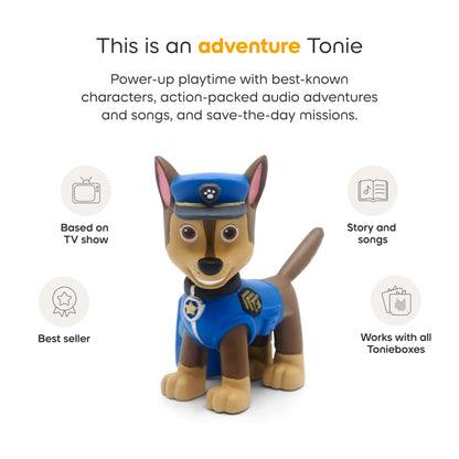 Side view of Tonies Paw Patrol Chase audio character for independent childhood play