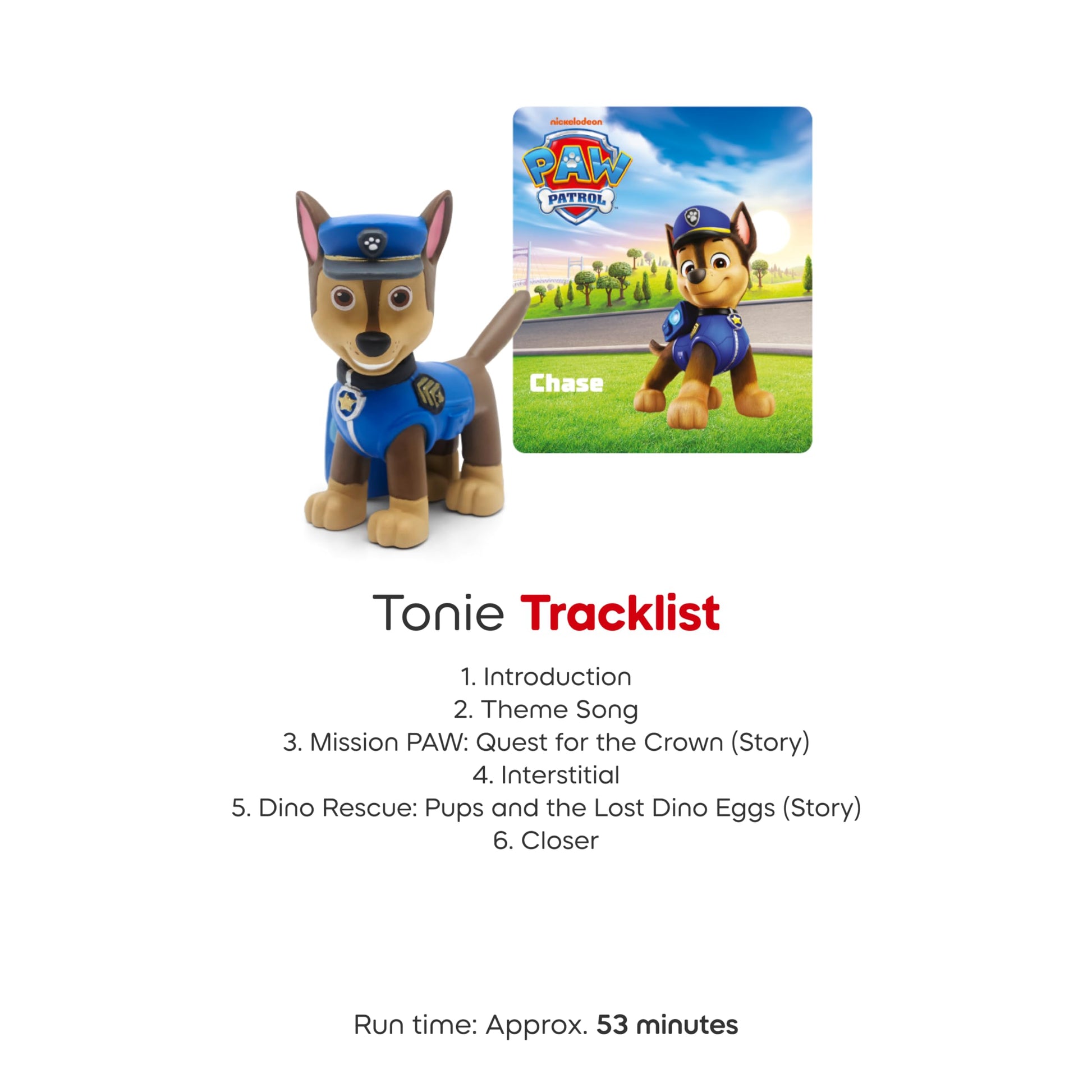 Packaging view of Tonies Chase audio toy figurine imported from the United States of America