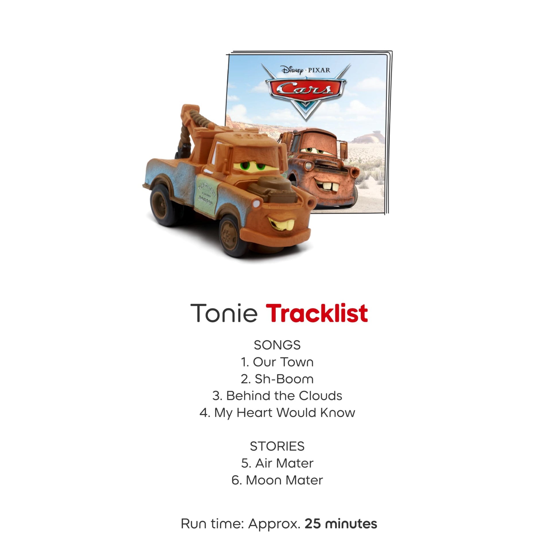 Premium hand painted Tonies Mater toy character packaging layout