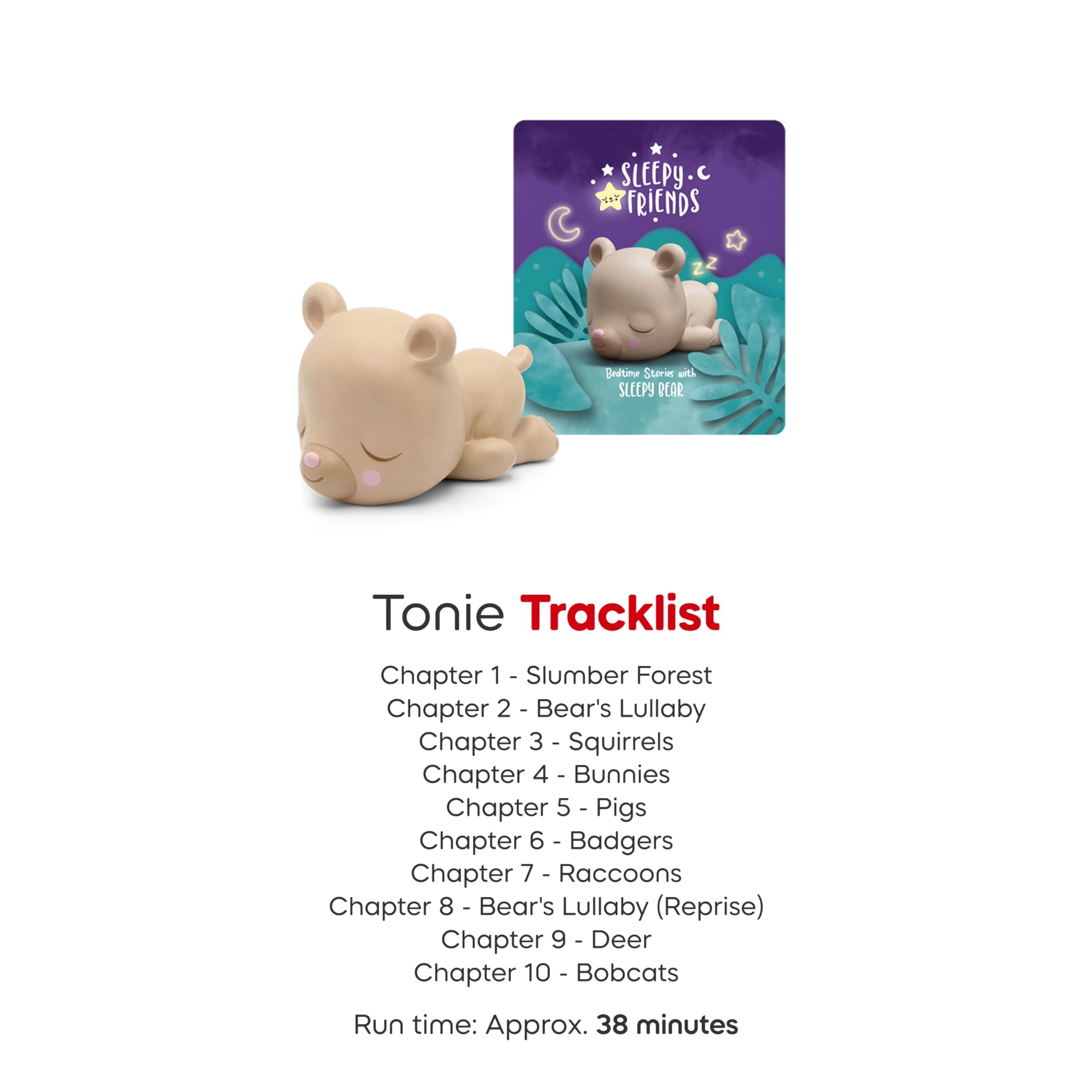 Sleepy Bear audio toy character displaying the durable child-safe construction materials.